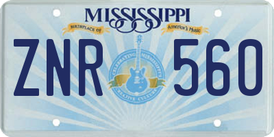 MS license plate ZNR560