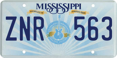 MS license plate ZNR563