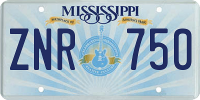 MS license plate ZNR750