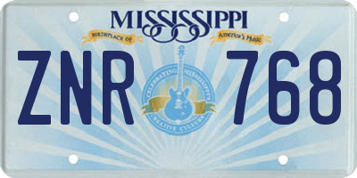 MS license plate ZNR768