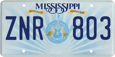 MS license plate ZNR803