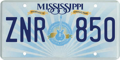 MS license plate ZNR850