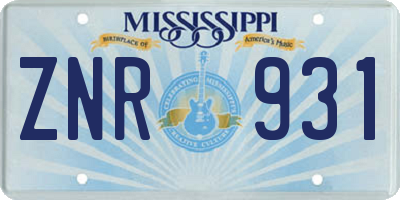 MS license plate ZNR931
