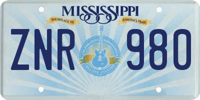 MS license plate ZNR980