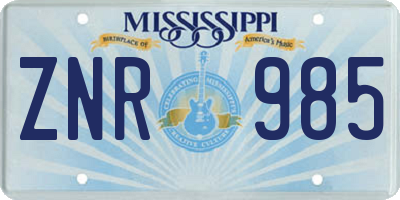 MS license plate ZNR985