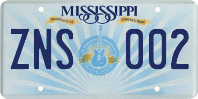 MS license plate ZNS002