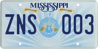 MS license plate ZNS003
