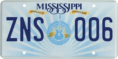 MS license plate ZNS006