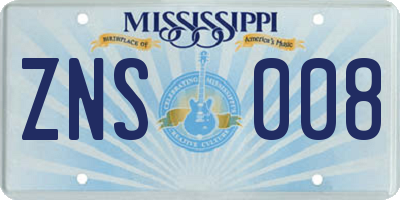 MS license plate ZNS008