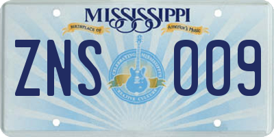 MS license plate ZNS009