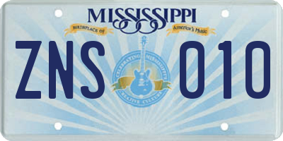 MS license plate ZNS010
