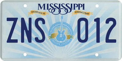 MS license plate ZNS012
