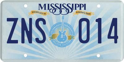 MS license plate ZNS014