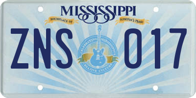 MS license plate ZNS017