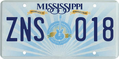 MS license plate ZNS018