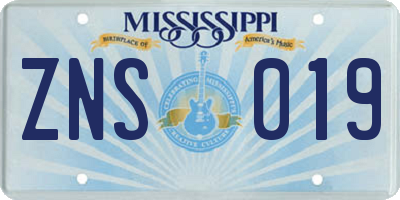 MS license plate ZNS019