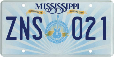 MS license plate ZNS021