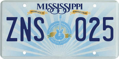 MS license plate ZNS025