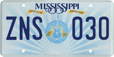 MS license plate ZNS030