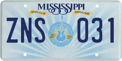 MS license plate ZNS031