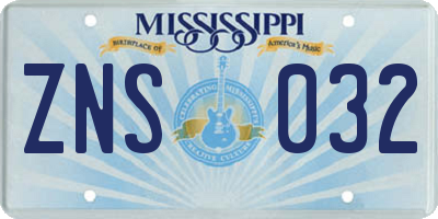 MS license plate ZNS032