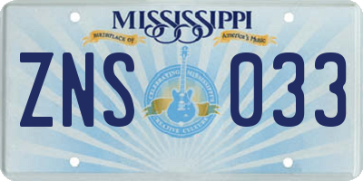 MS license plate ZNS033