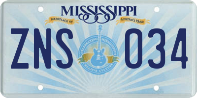 MS license plate ZNS034