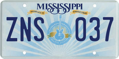 MS license plate ZNS037