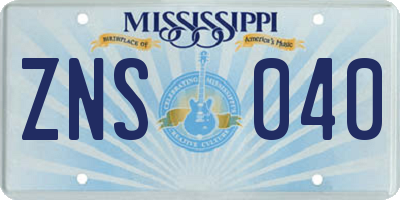 MS license plate ZNS040