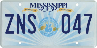MS license plate ZNS047