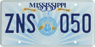 MS license plate ZNS050