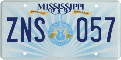 MS license plate ZNS057