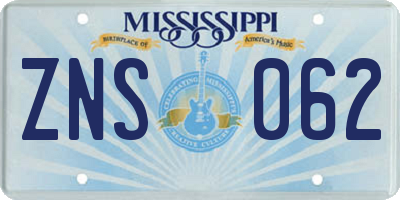 MS license plate ZNS062