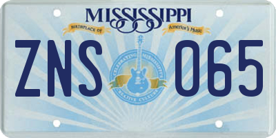 MS license plate ZNS065