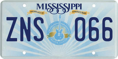 MS license plate ZNS066