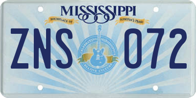 MS license plate ZNS072