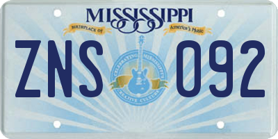 MS license plate ZNS092