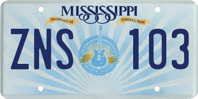 MS license plate ZNS103