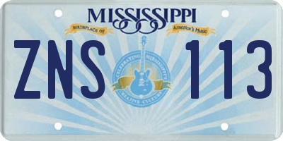 MS license plate ZNS113