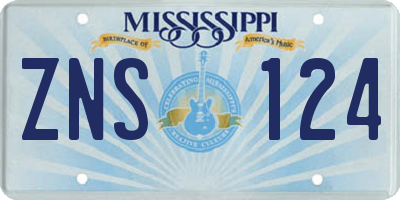 MS license plate ZNS124