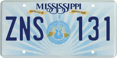 MS license plate ZNS131