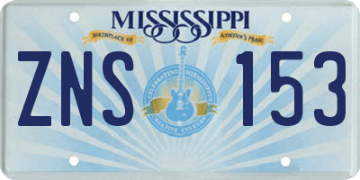 MS license plate ZNS153
