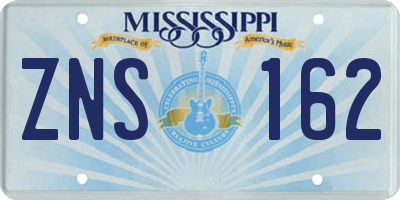 MS license plate ZNS162