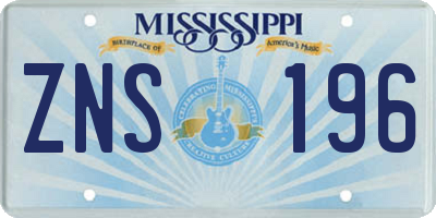 MS license plate ZNS196
