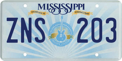 MS license plate ZNS203