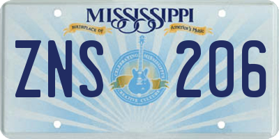 MS license plate ZNS206