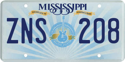 MS license plate ZNS208