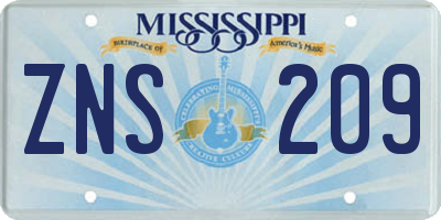 MS license plate ZNS209