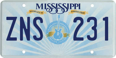 MS license plate ZNS231