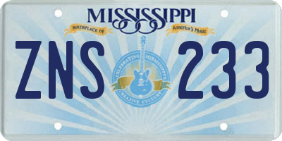 MS license plate ZNS233